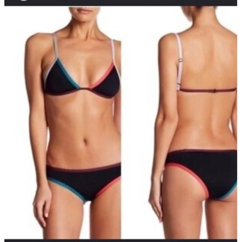 Tavik Swimwear Womens Colorblock Triangle Bikini Set Black Pink Teal Size S NWT